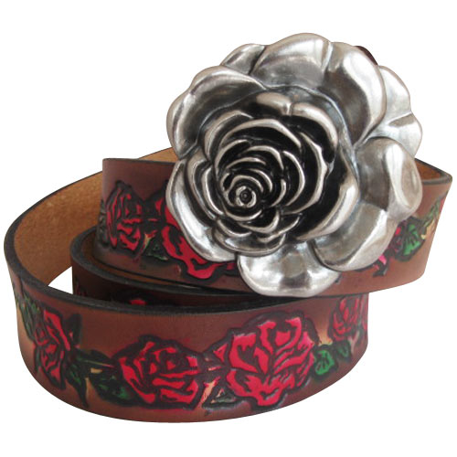 
                  
                    Embossed Roses Brown (w/color)- Genuine Tooled Leather Interchangeable Belt Strap. STRAP ONLY!
                  
                