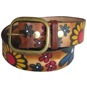 
                  
                    Embossed Daisies Brown (multi-color)- Genuine Tooled Leather Interchangeable Belt Strap. STRAP ONLY!
                  
                