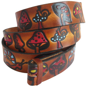 
                  
                    Embossed Mushrooms Brown- Genuine Tooled Leather Interchangeable Belt Strap. STRAP ONLY!
                  
                