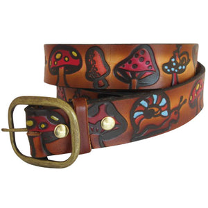 
                  
                    Embossed Mushrooms Brown- Genuine Tooled Leather Interchangeable Belt Strap. STRAP ONLY!
                  
                