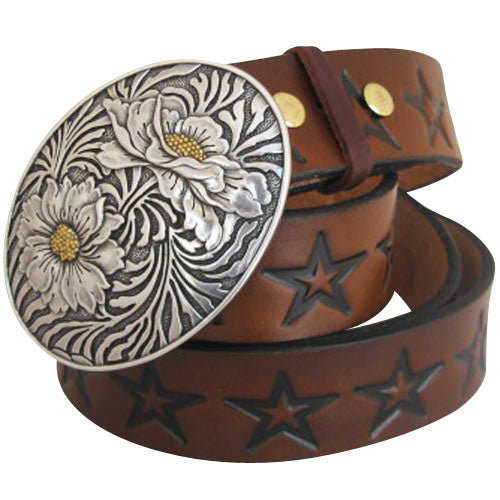 
                  
                    Embossed Stars - Genuine Tooled Leather Interchangeable Belt Strap. STRAP ONLY!
                  
                