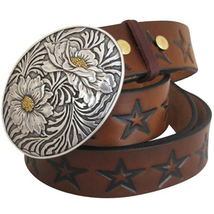 
                  
                    Embossed Stars - Genuine Tooled Leather Interchangeable Belt Strap. STRAP ONLY!
                  
                