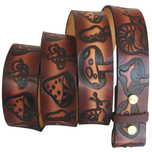 
                  
                    Embossed Mushrooms Brown- Genuine Tooled Leather Interchangeable Belt Strap. STRAP ONLY!
                  
                