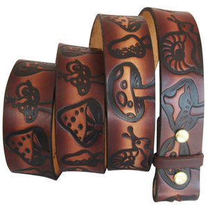 
                  
                    Embossed Mushrooms Brown- Genuine Tooled Leather Interchangeable Belt Strap. STRAP ONLY!
                  
                
