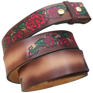 
                  
                    Embossed Roses Brown (w/color)- Genuine Tooled Leather Interchangeable Belt Strap. STRAP ONLY!
                  
                