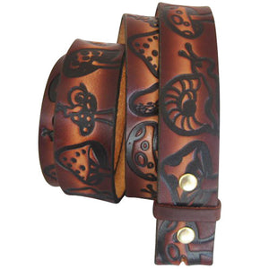 
                  
                    Embossed Mushrooms Brown- Genuine Tooled Leather Interchangeable Belt Strap. STRAP ONLY!
                  
                