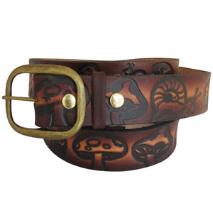 
                  
                    Embossed Mushrooms Brown- Genuine Tooled Leather Interchangeable Belt Strap. STRAP ONLY!
                  
                