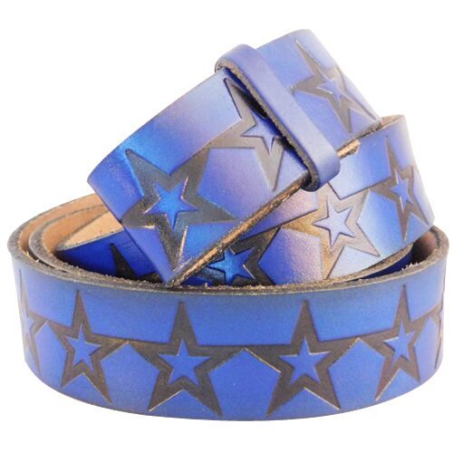 
                  
                    Embossed Stars - Genuine Tooled Leather Interchangeable Belt Strap. STRAP ONLY!
                  
                