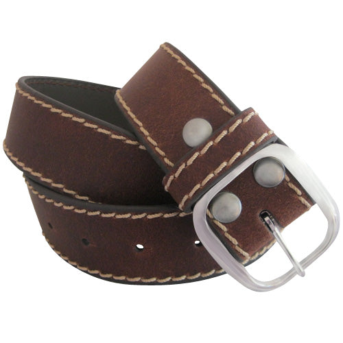 
                  
                    Dark Brown Stitching-Edged Leather Interchangeable Belt Strap. STRAP ONLY!
                  
                