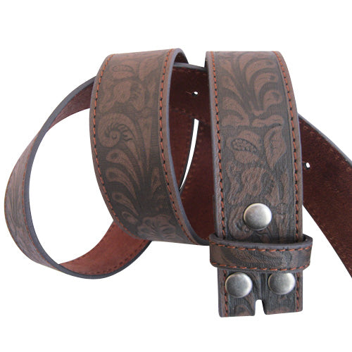 Brown Tooled Genuine Leather Interchangeable Belt Strap. STRAP ONLY!