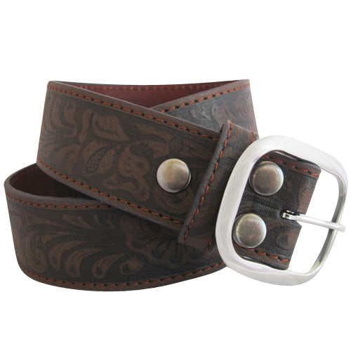 
                  
                    Brown Tooled Genuine Leather Interchangeable Belt Strap. STRAP ONLY!
                  
                