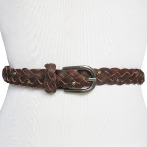 Chocolate Brown Braided Leather Belt for Women With Leather
