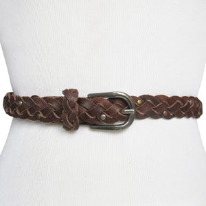 
                  
                    Dark Brown Skinny Braided Belt with Bronze, Silver and Brass Micro Studs
                  
                