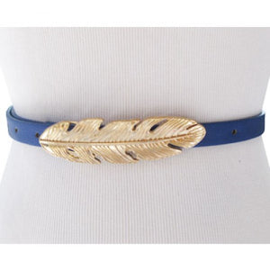 
                  
                    Royal Blue Skinny Waist Belt with Gold Feather Belt Buckle
                  
                