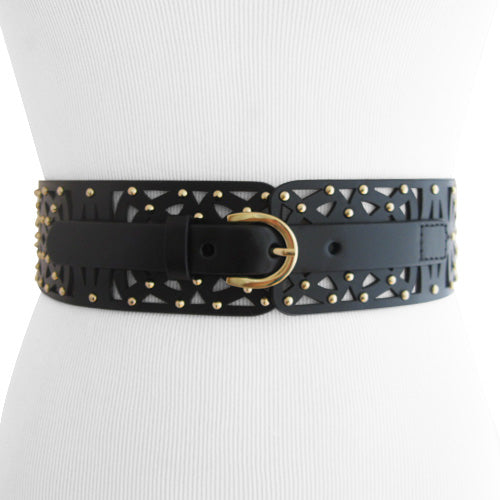 Steve Madden - Black Cut-Out Studded Stretch Belt