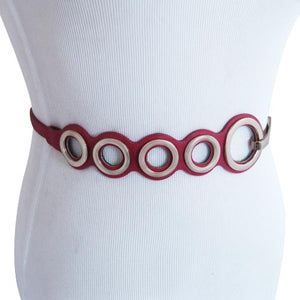 
                  
                    Fuchsia Textured Ecru Faux Leather Belt With Polished Bronze Circle
                  
                