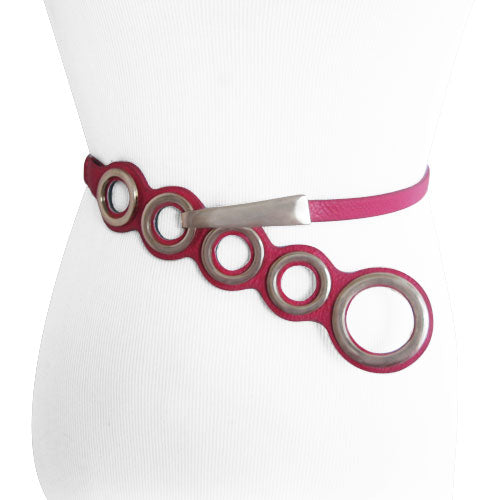 
                  
                    Fuchsia Textured Ecru Faux Leather Belt With Polished Bronze Circle
                  
                
