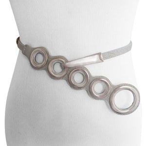 
                  
                    Cream Textured Ecru Faux Leather Belt With Polished Bronze Circle
                  
                