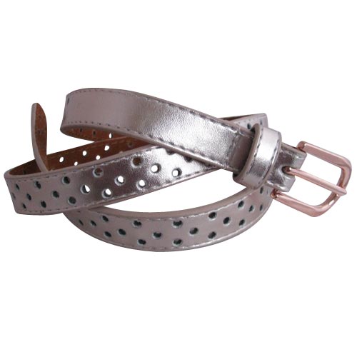 Thin Circle Punched Metallic Roseate Genuine Leather Belt