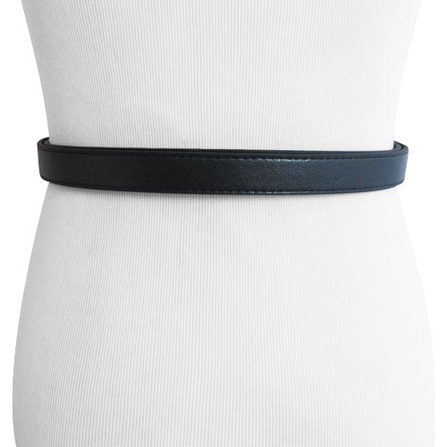 
                  
                    Thin Black Faux Leather womens Belt with Modern Silver Buckle
                  
                
