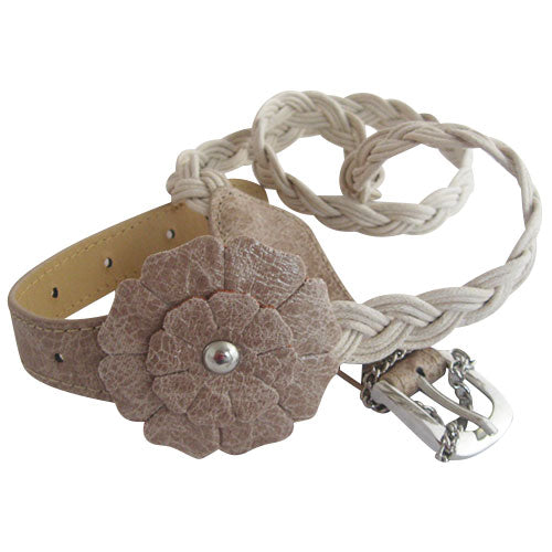 Taupe Flower Accent Braided Women’s Belt