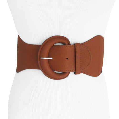 One Size Women's Wide Vintage Brown Belt With Elastic Black