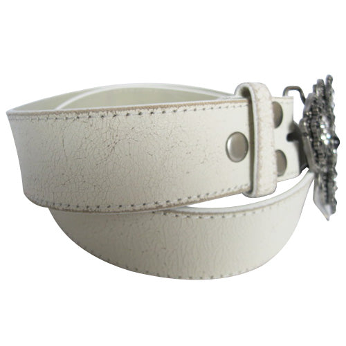 Keep It Gypsy Buckle Brown and White Hair On Leather Belt – White