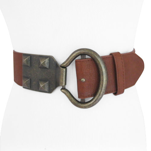 Camel Color Studded Wide Stretch Belt for Women