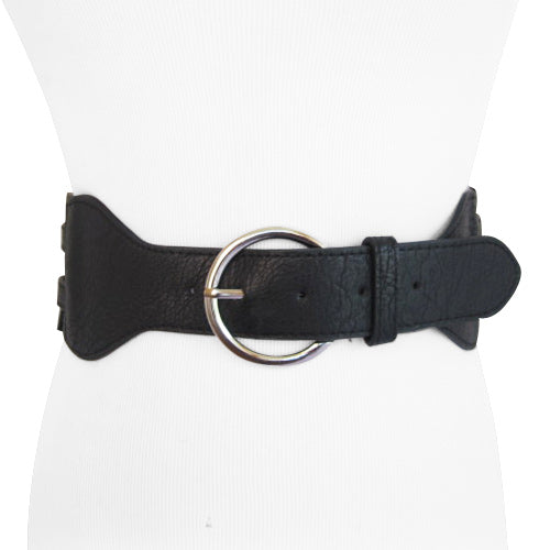 Black Leather Woven Elastic Women's Belt