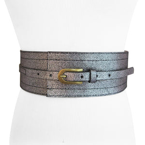 
                  
                    Crackled Silver and Black Elastic Stretch Belt For Women
                  
                